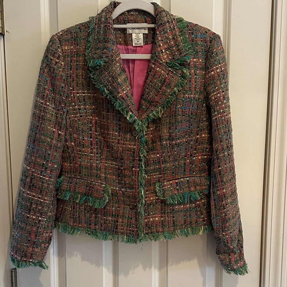 Chadwicks Green and Pink Tweed Blazer Size P8